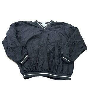 VTG Rawlings Windbreaker Jacket Mens Size L Black Pullover V-Neck Lightweight